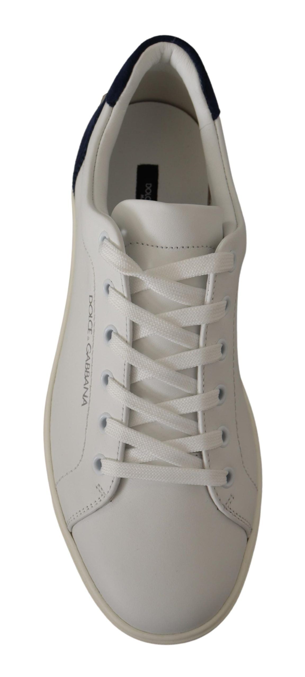 Elegant White and Blue Low-Top Leather Sneakers