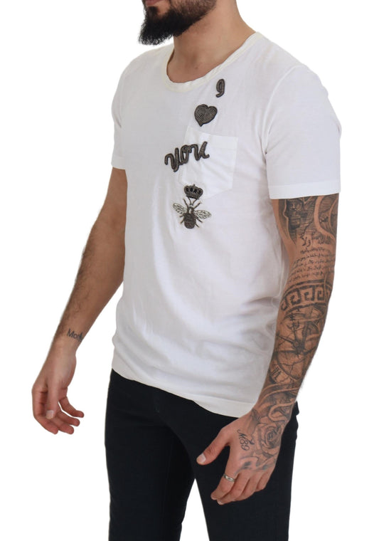 White Cotton Logo Patch Short Sleeve T-shirt