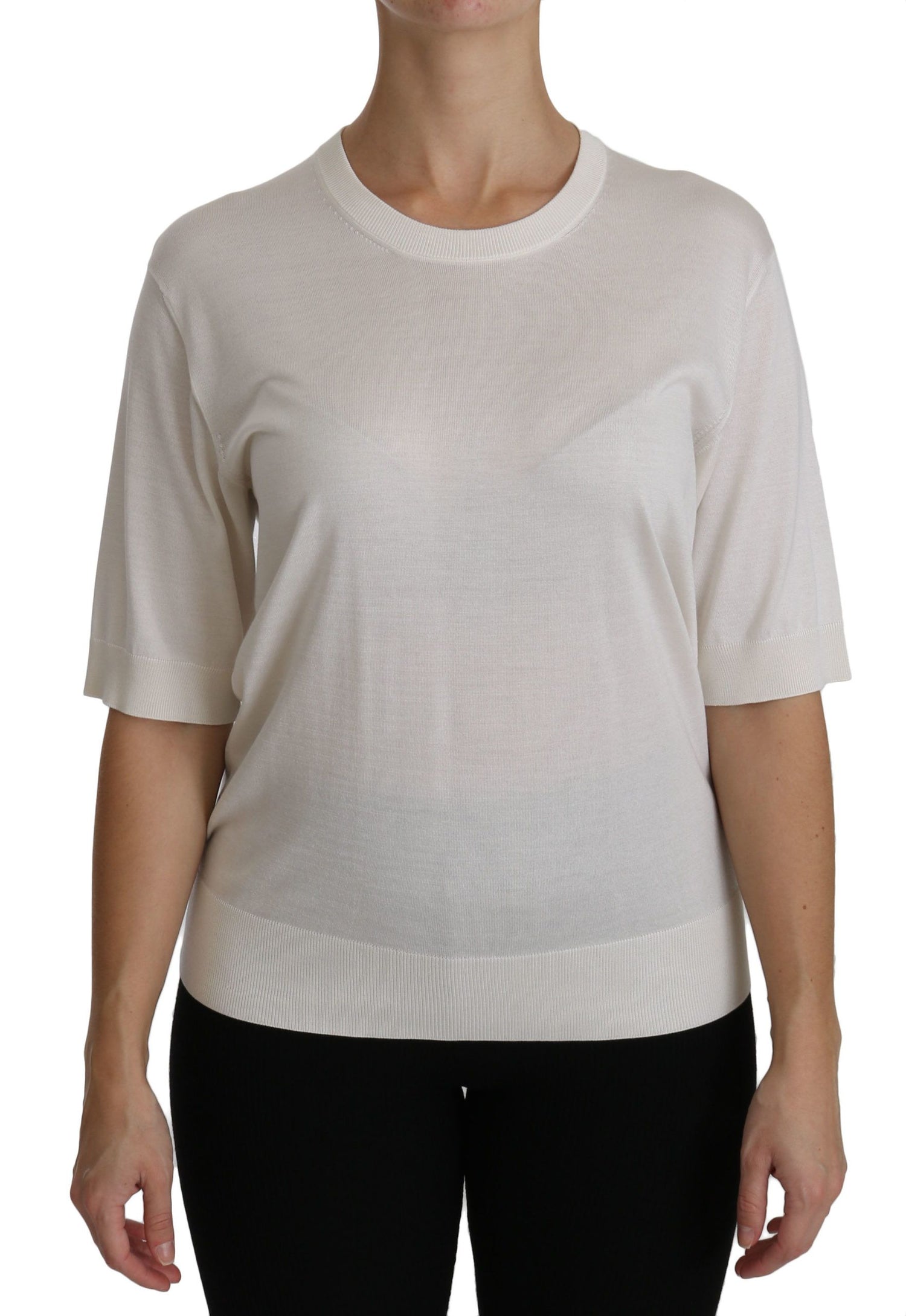 Elegant White Silk Crew Neck Top