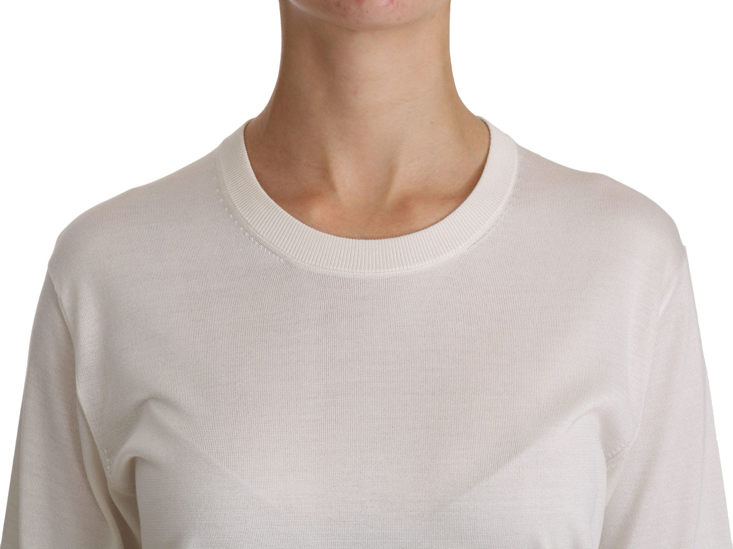 Elegant White Silk Crew Neck Top