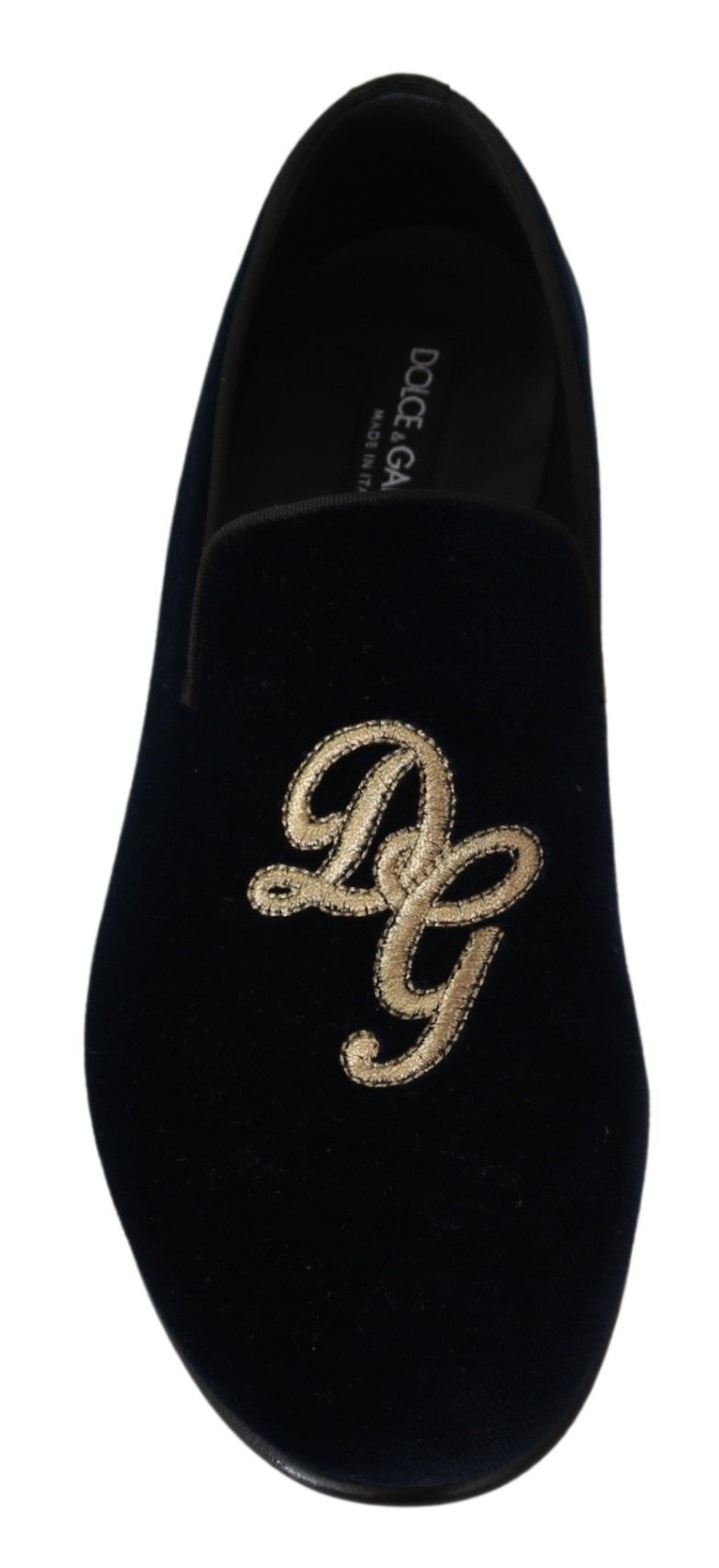 Blue Velvet Gold Logo Slipper Loafers Shoes