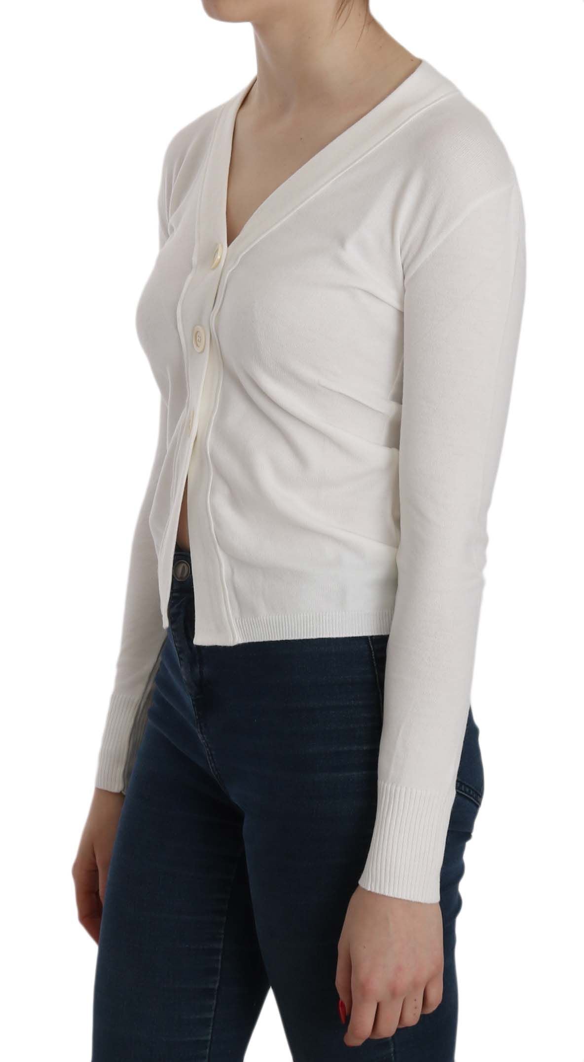 White V-neck Long Sleeve Cropped Cardigan Tops Sweater