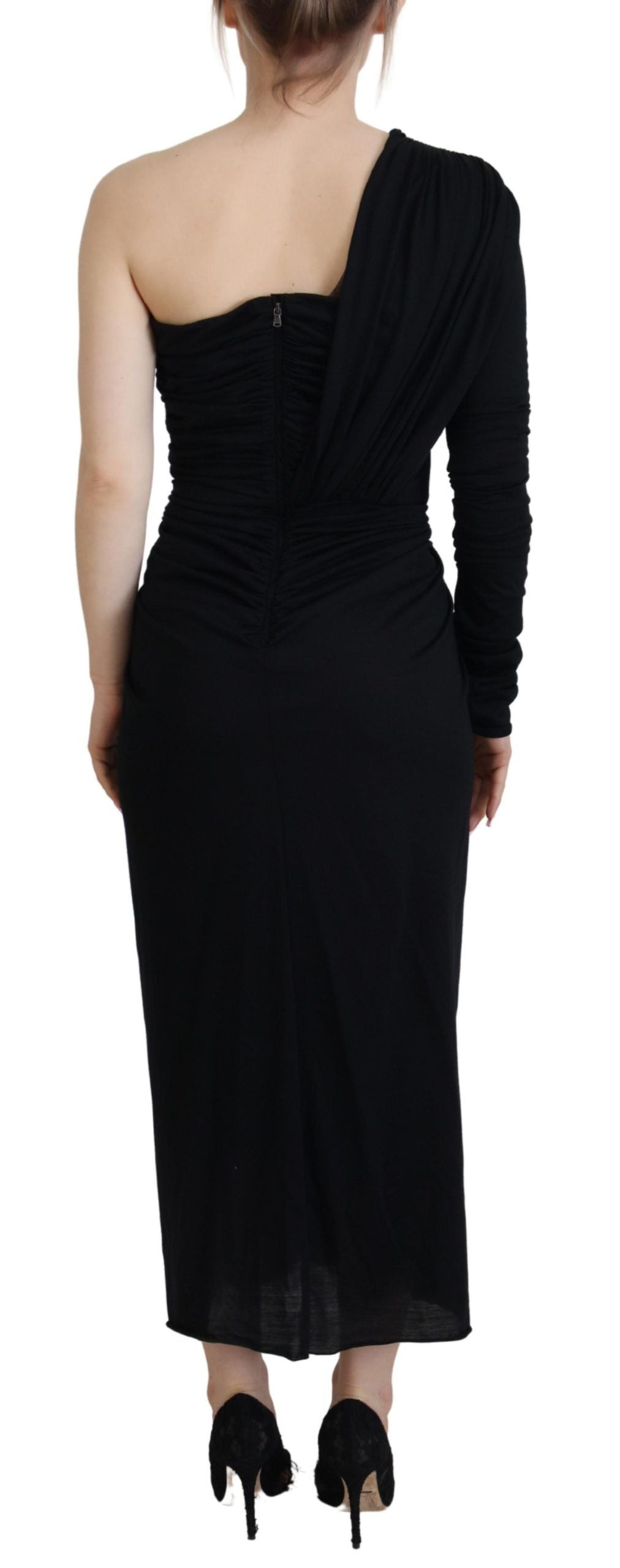 Elegant Black Sheath Wrap Wool Dress