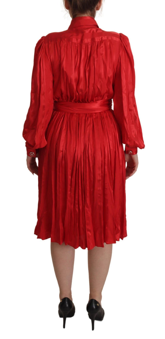 Elegant Red Silk Midi Dress with Button Detail