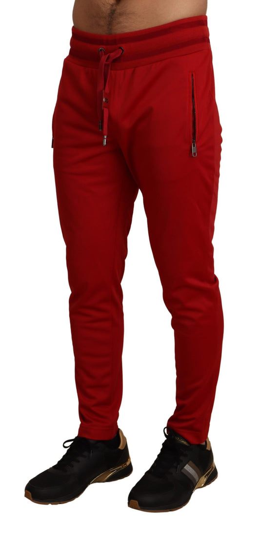 Elegant Red Casual Sweatpants with Logo Plaque