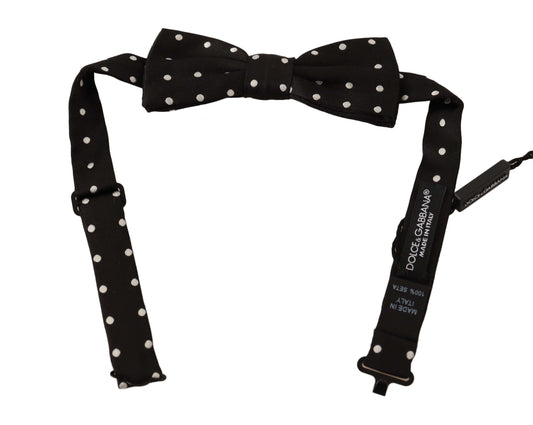 Black White Polka Dot Silk Adjustable Neck Papillon Bow Tie