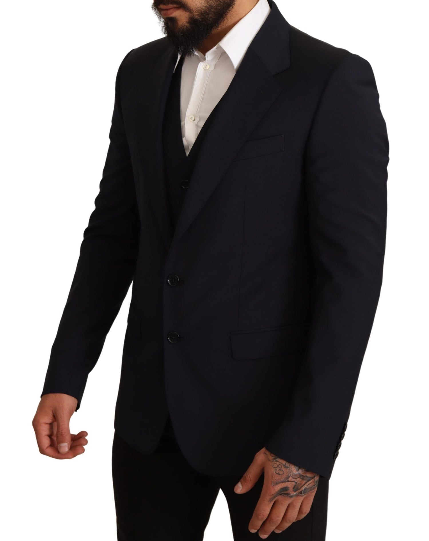 Elegant Dark Blue Wool Blend Martini Suit