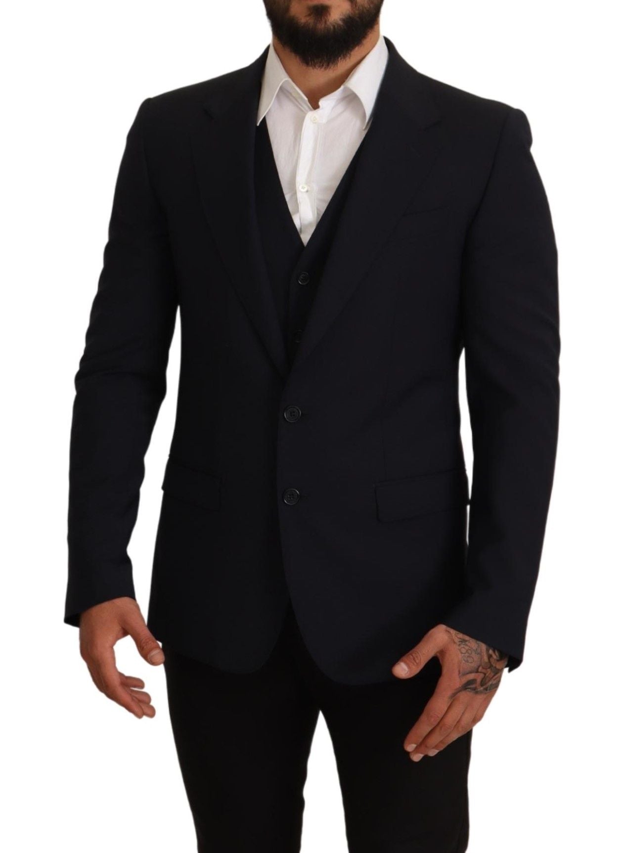 Elegant Dark Blue Wool Blend Martini Suit