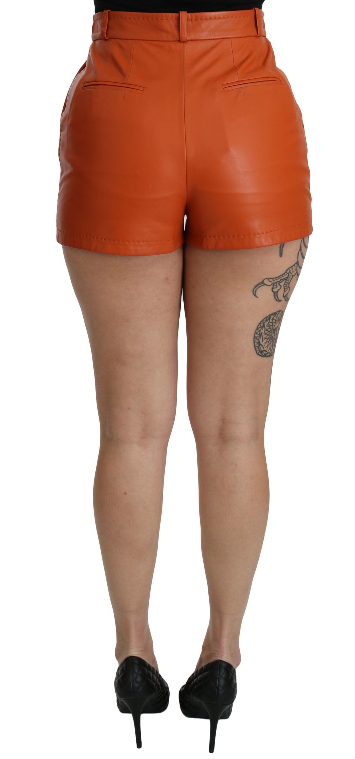 Orange Leather High Waist Hot Pants Shorts