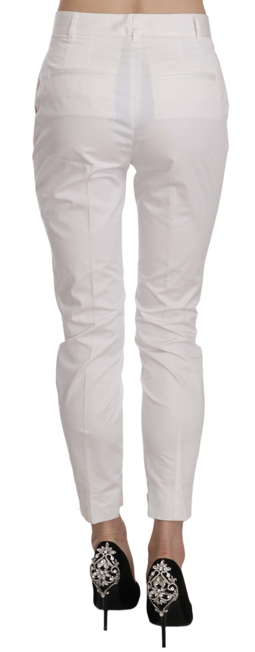 Elegant White Cotton Blend Trousers