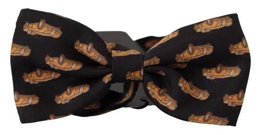 Black Orange Car Print Silk Bow Tie