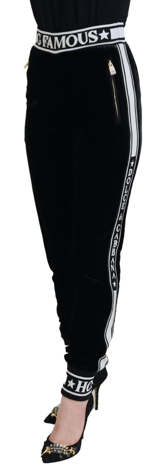 Black DG Logo Velvet Trouser Pants