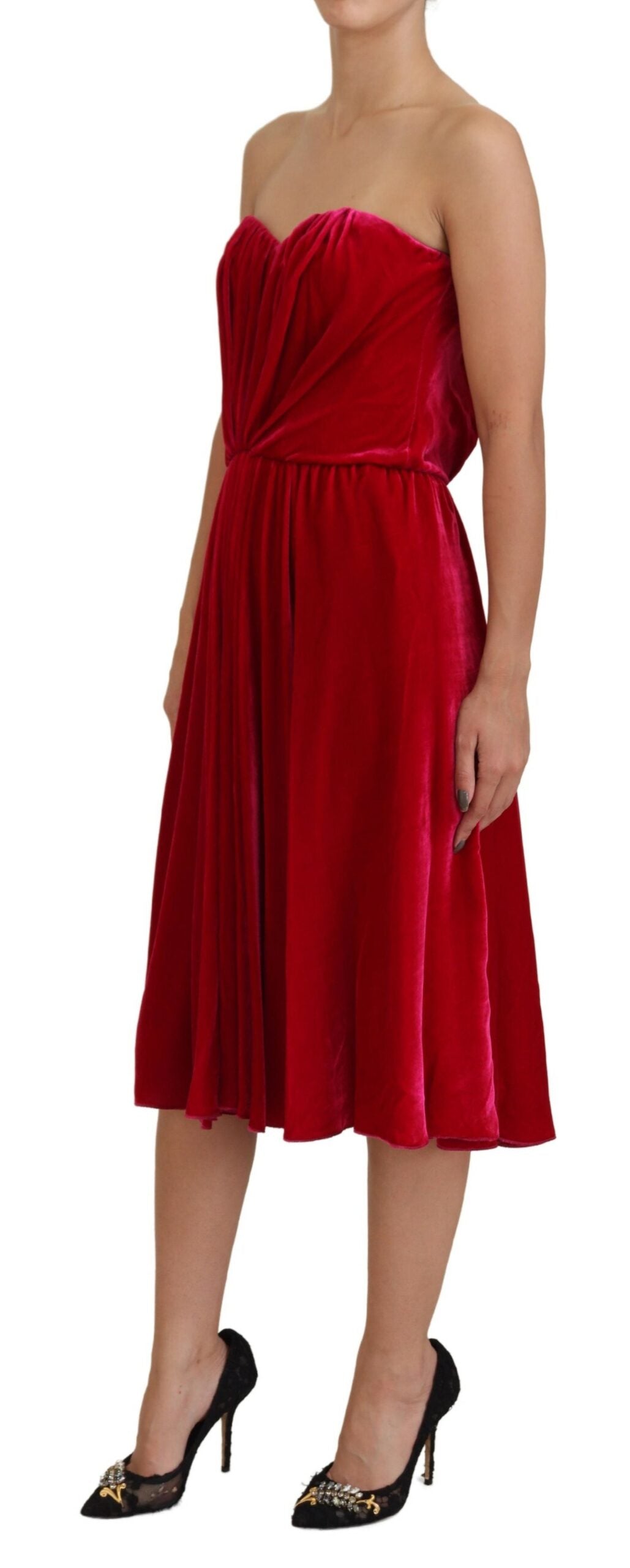 Enchanting Strapless Midi Dress in Dark Pink