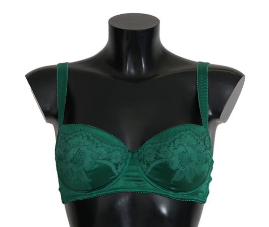 Enchanting Green Floral Lace Silk Bra