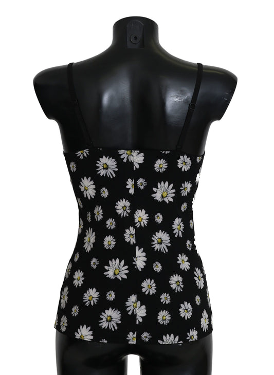 Elegant Black Daisy Floral Lace Chemise Dress