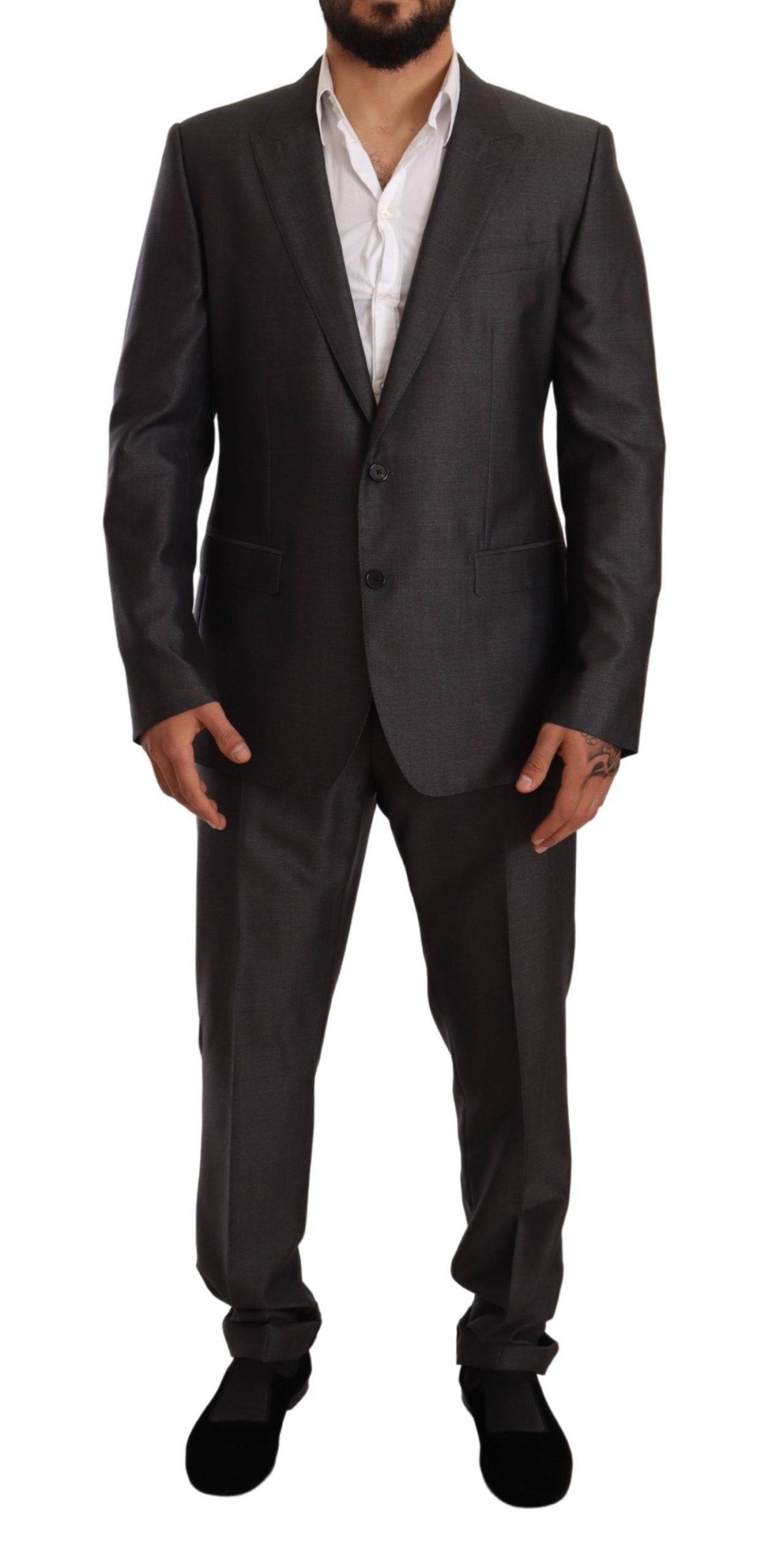 Elegant Gray Martini Slim Fit Silk-Wool Suit