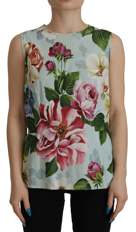 Chic Round Neck Sleeveless Tank with Tropical Rose Print