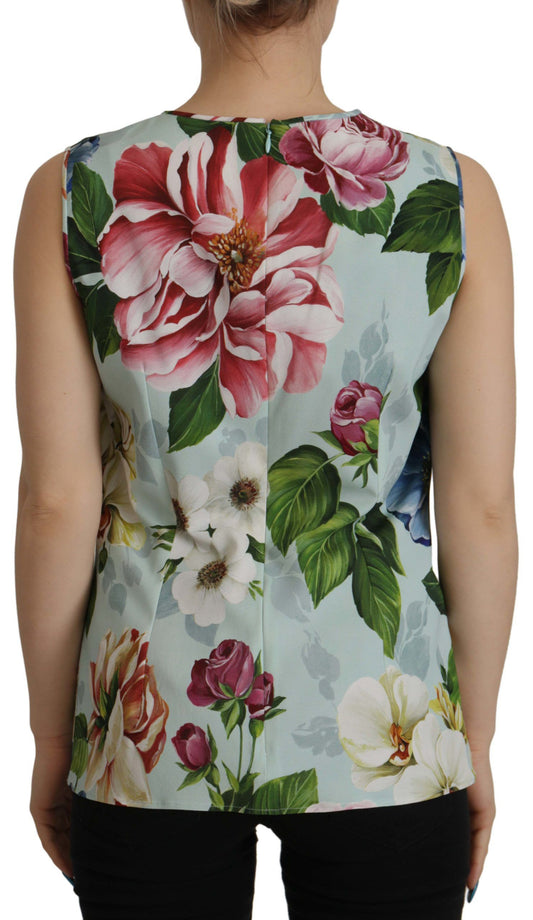 Chic Round Neck Sleeveless Tank with Tropical Rose Print