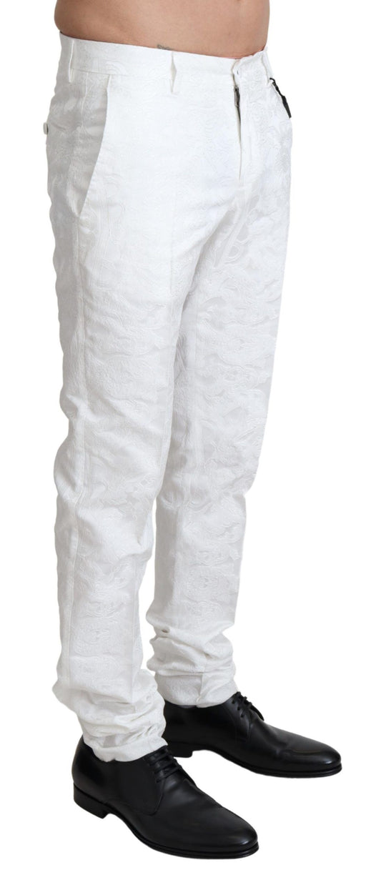 White Brocade Jaquard Dress Trouser Pants