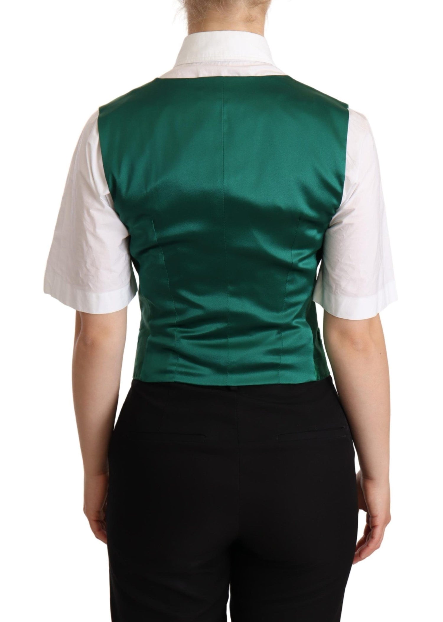 Green Silk Satin Sleeveless Waistcoat Vest