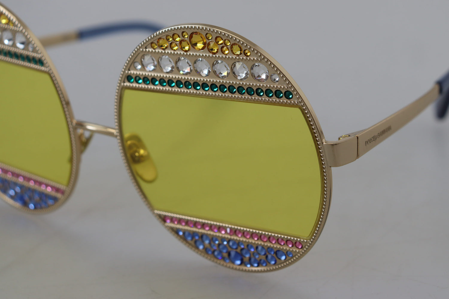 Crystal Embellished Gold Oval Sunglasses