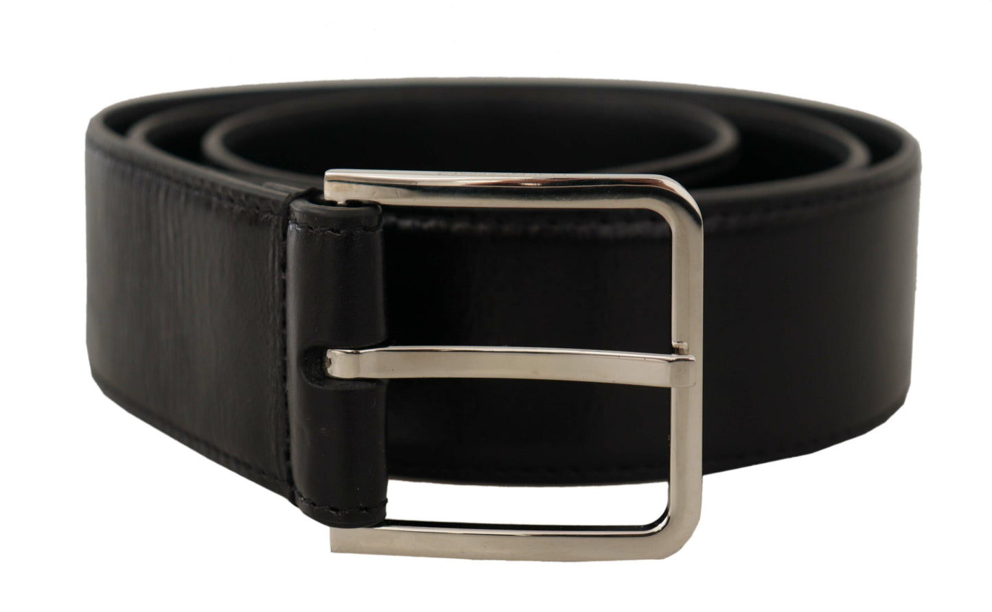 Elegant Black Leather Belt with Metal Buckle