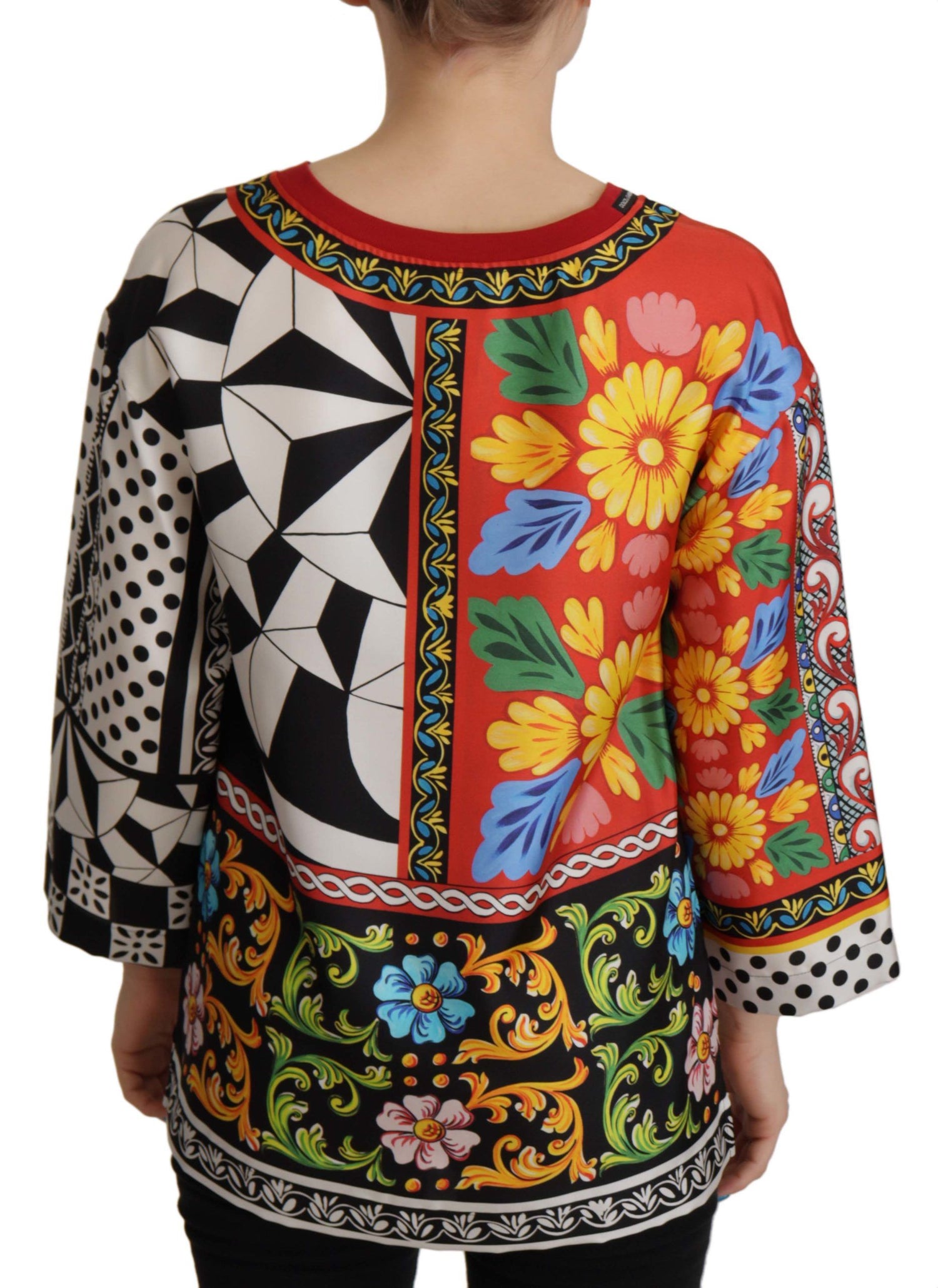 Silk Baroque Floral Round Neck Blouse