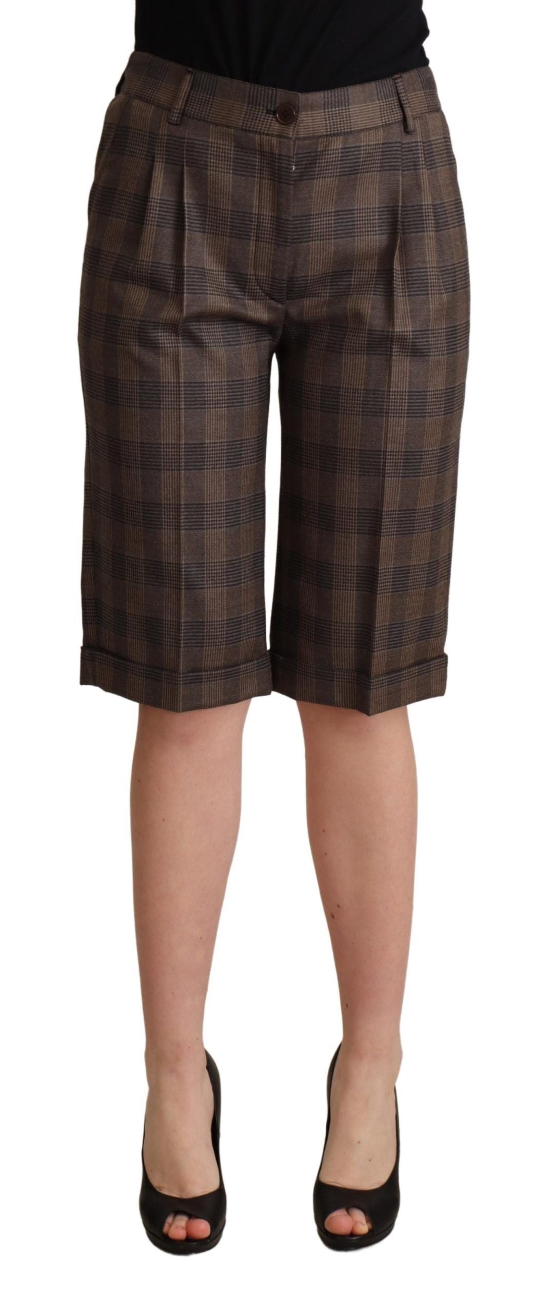 Checkered Wool Bermuda Shorts in Brown