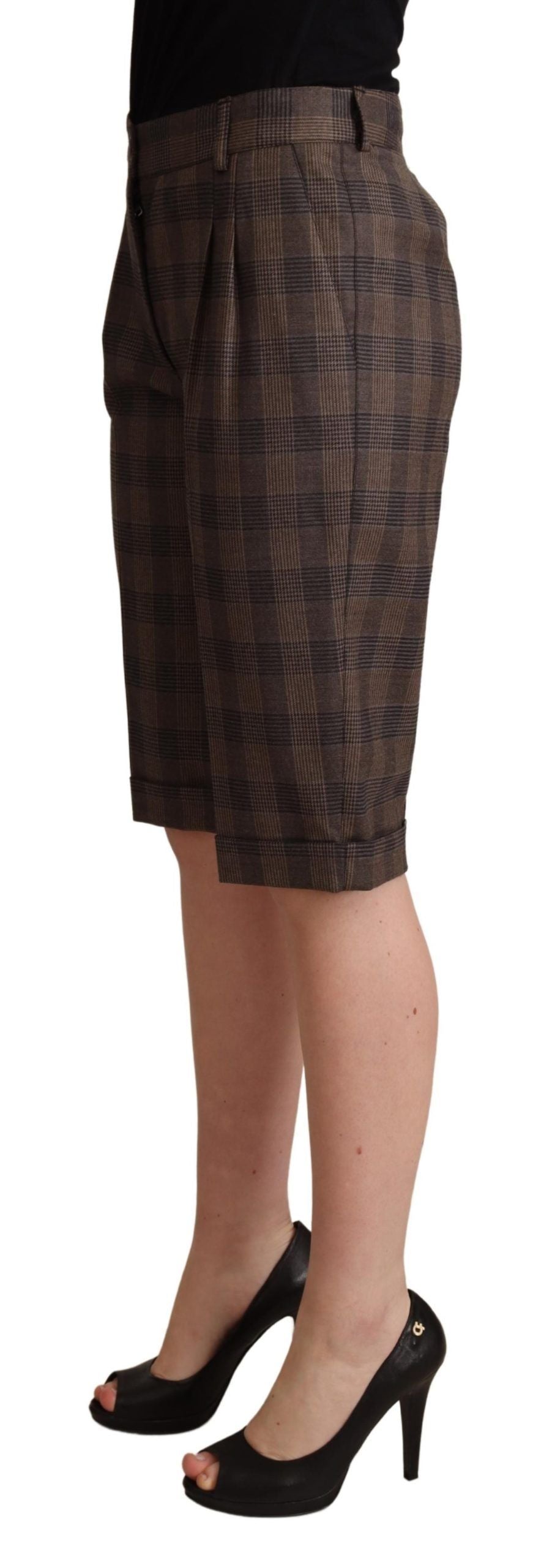 Checkered Wool Bermuda Shorts in Brown