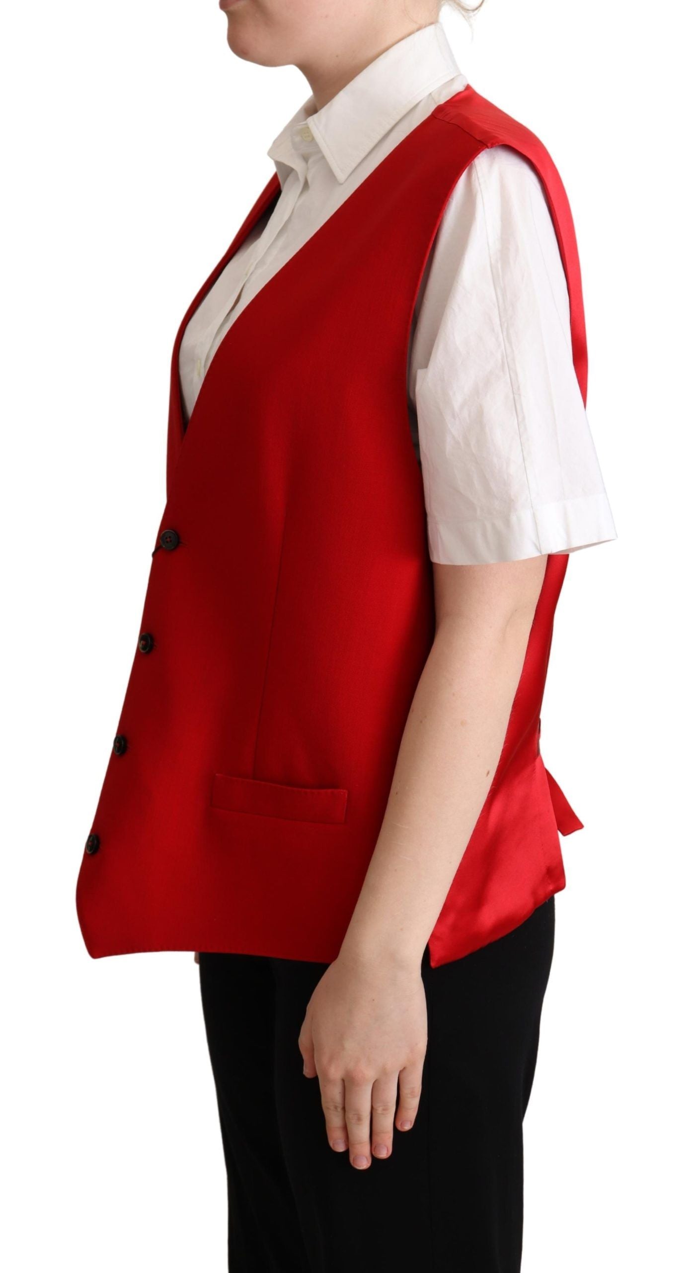 Elegant Red Virgin Wool Sleeveless Vest