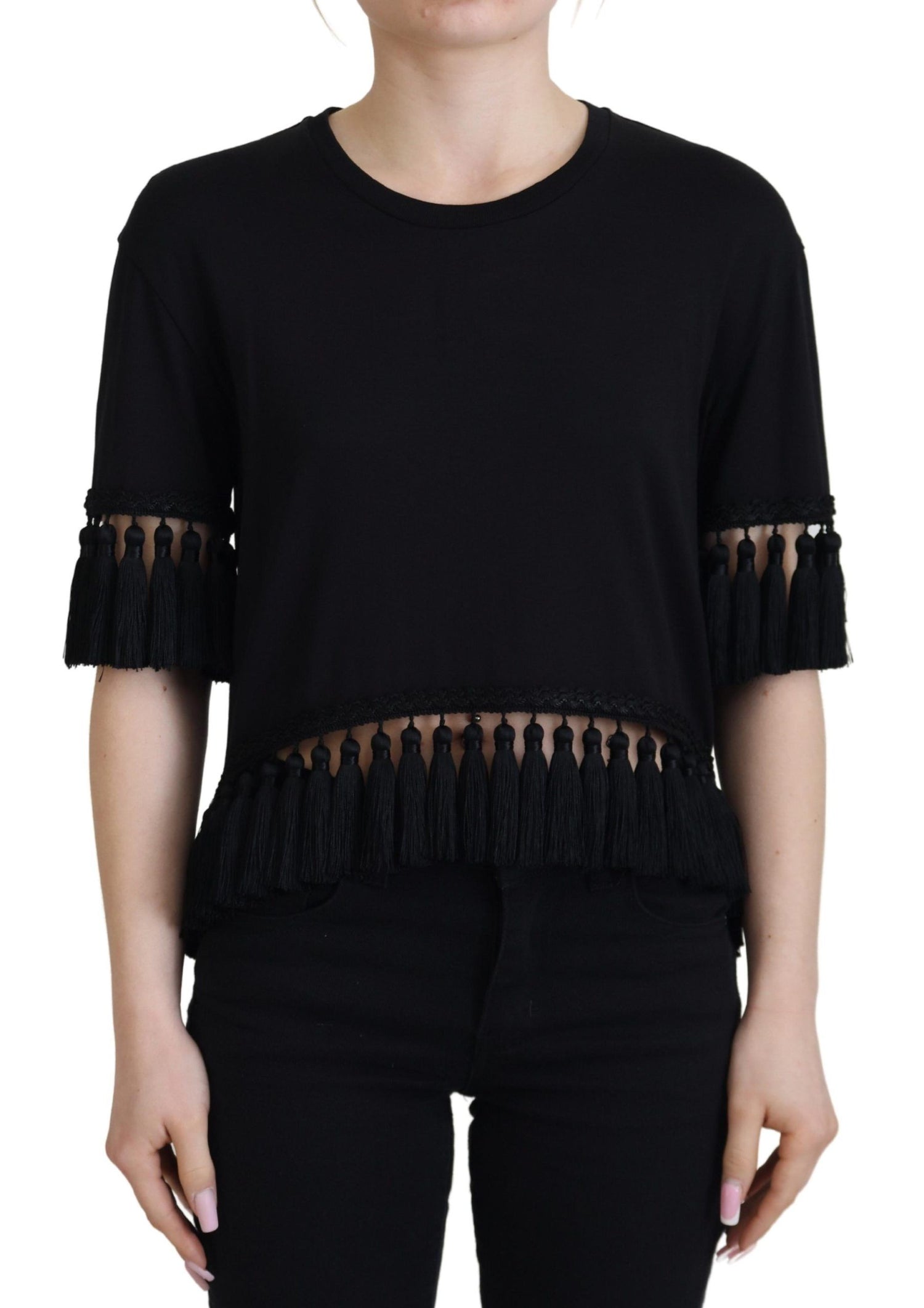 Elegant Black Cotton Short Sleeve Tee