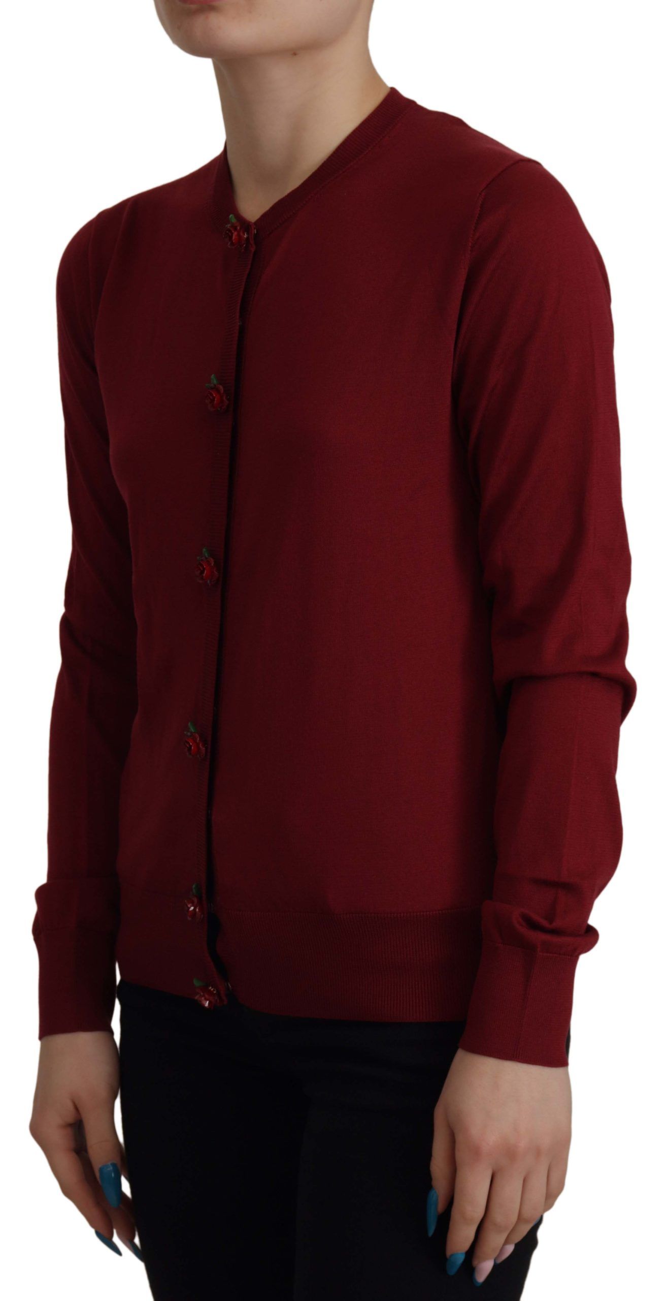 Elegant Maroon Silk Button Front Sweater