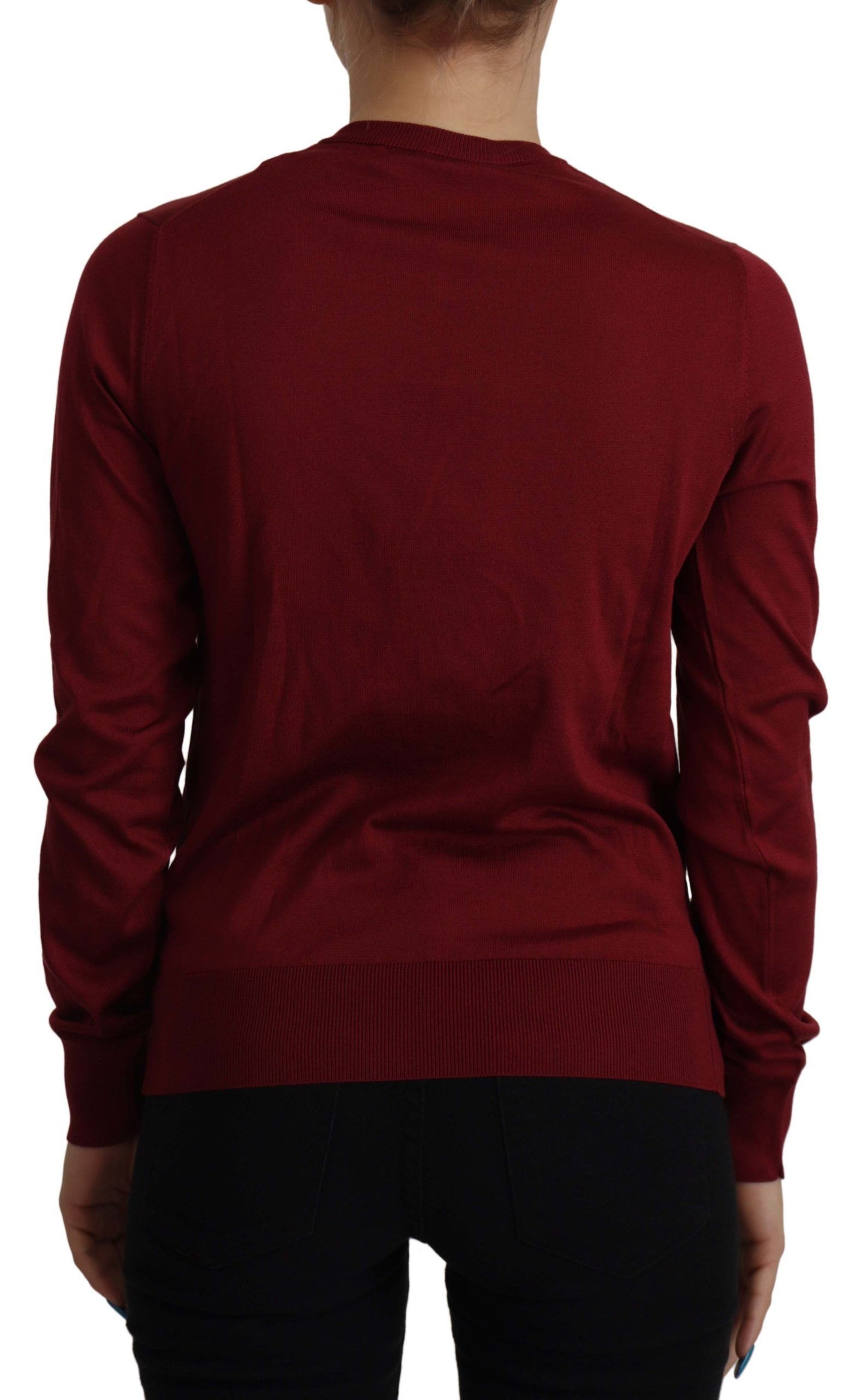 Elegant Maroon Silk Button Front Sweater