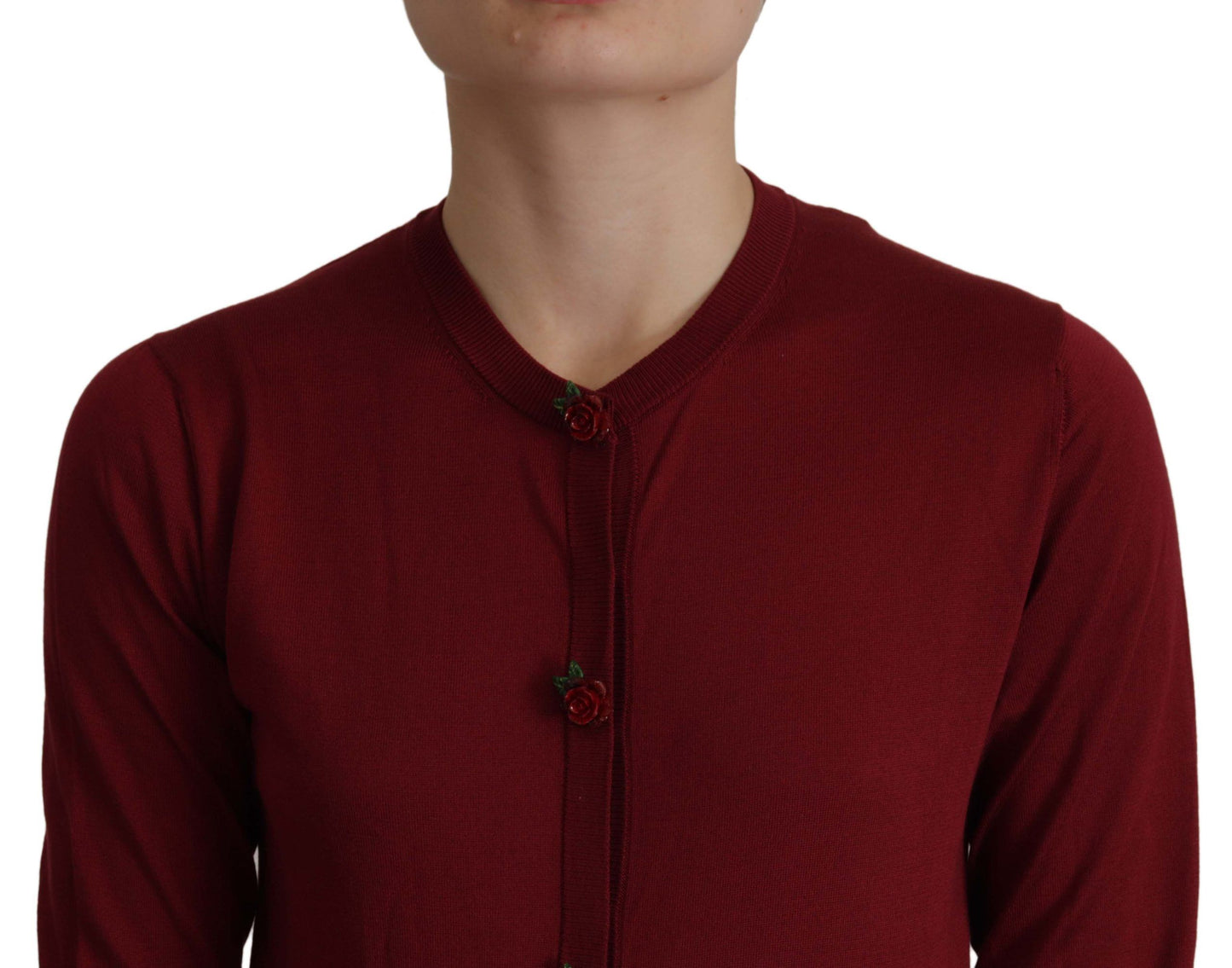 Elegant Maroon Silk Button Front Sweater