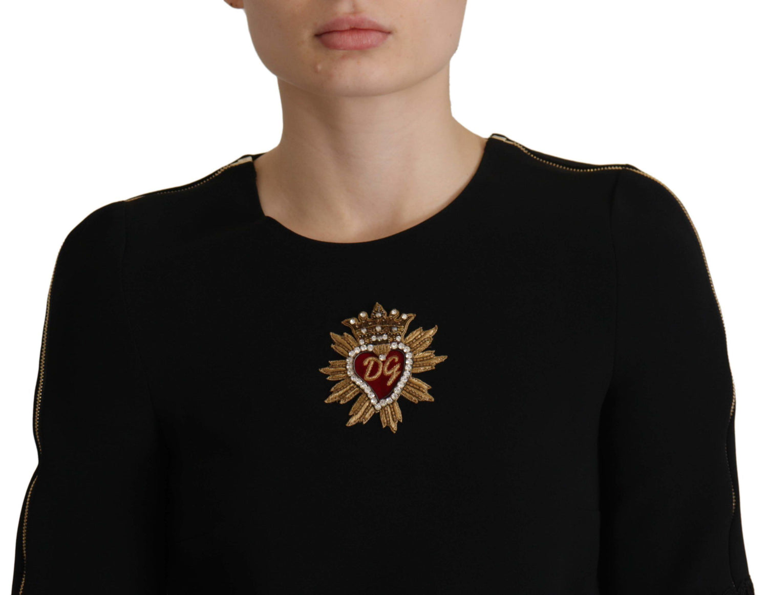 Elegant Beaded Logo Zip Sleeve Blouse