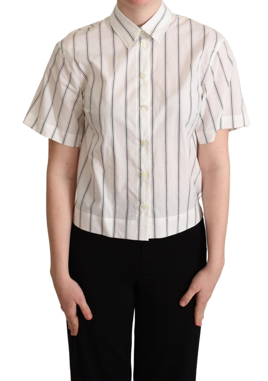 White Black Stripes Collared Shirt Top