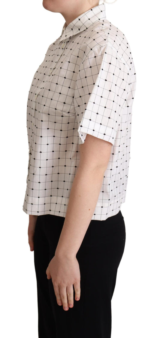 White Polka Dot Cotton Collared Shirt Top