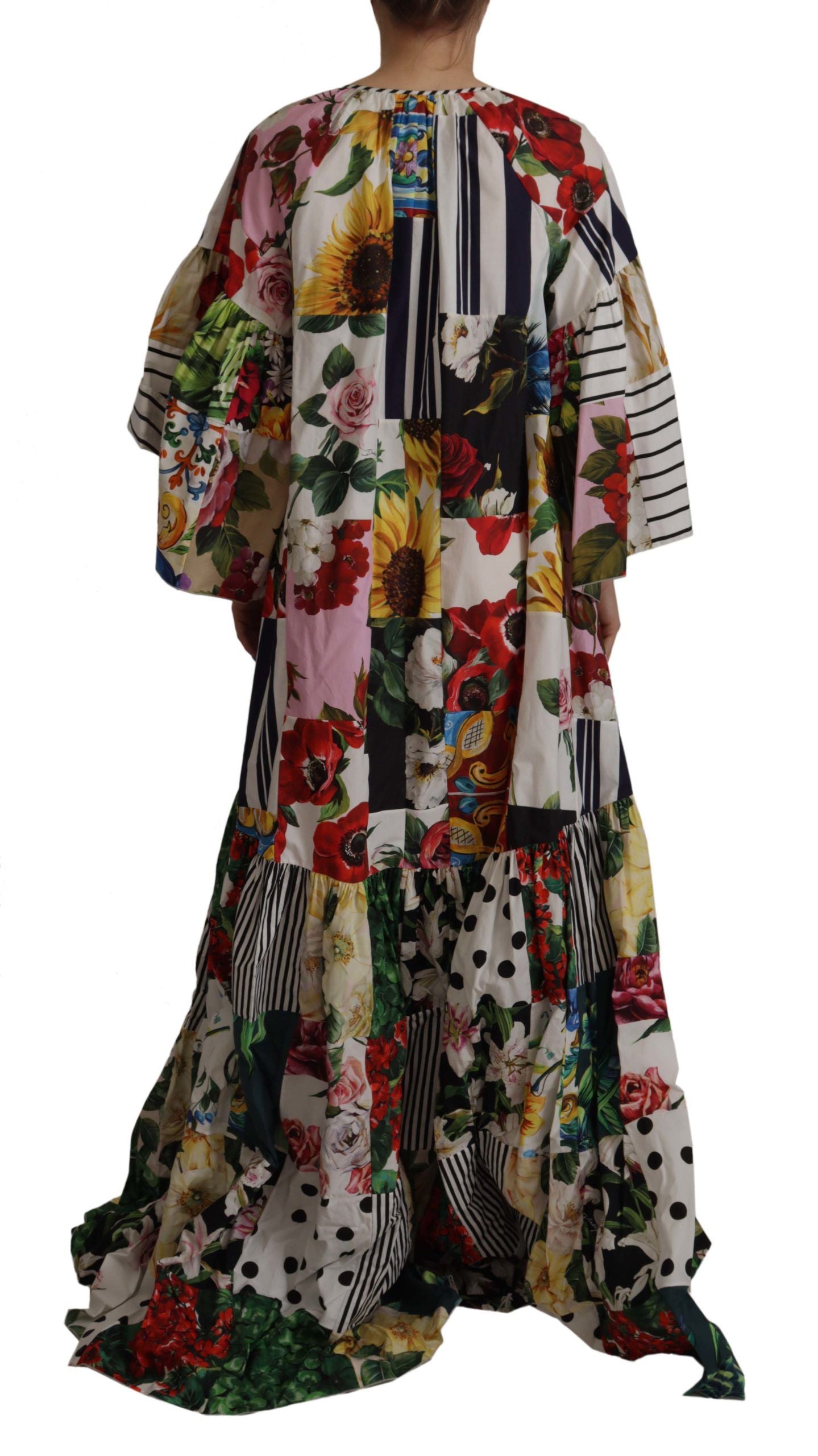 Multicolor Maxi Kaftan Patchwork Poplin Floral Dress