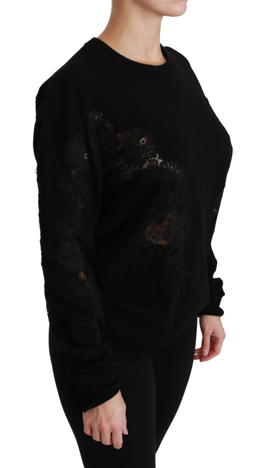 Elegant Cashmere Crewneck Sweater with Lace Detail