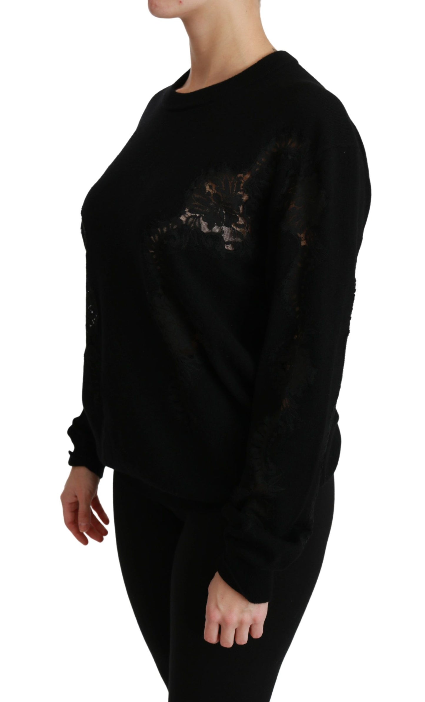 Elegant Cashmere Crewneck Sweater with Lace Detail