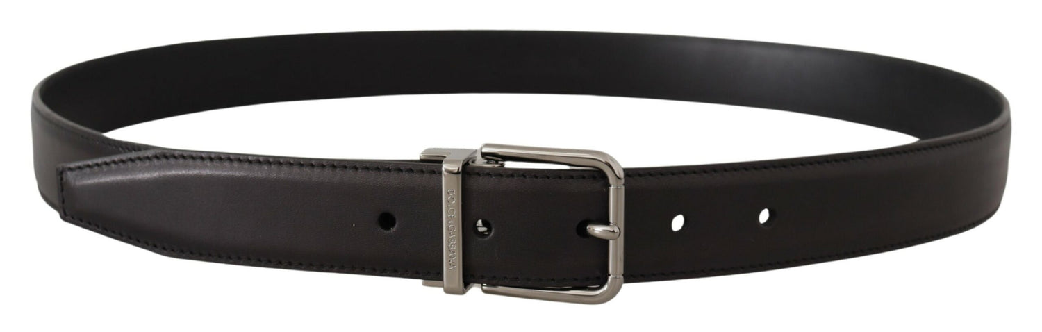 Elegant Black Leather Belt with Metal Buckle