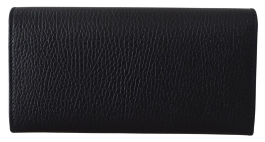 Elegant Black Leather Wallet with GG Snap Closure