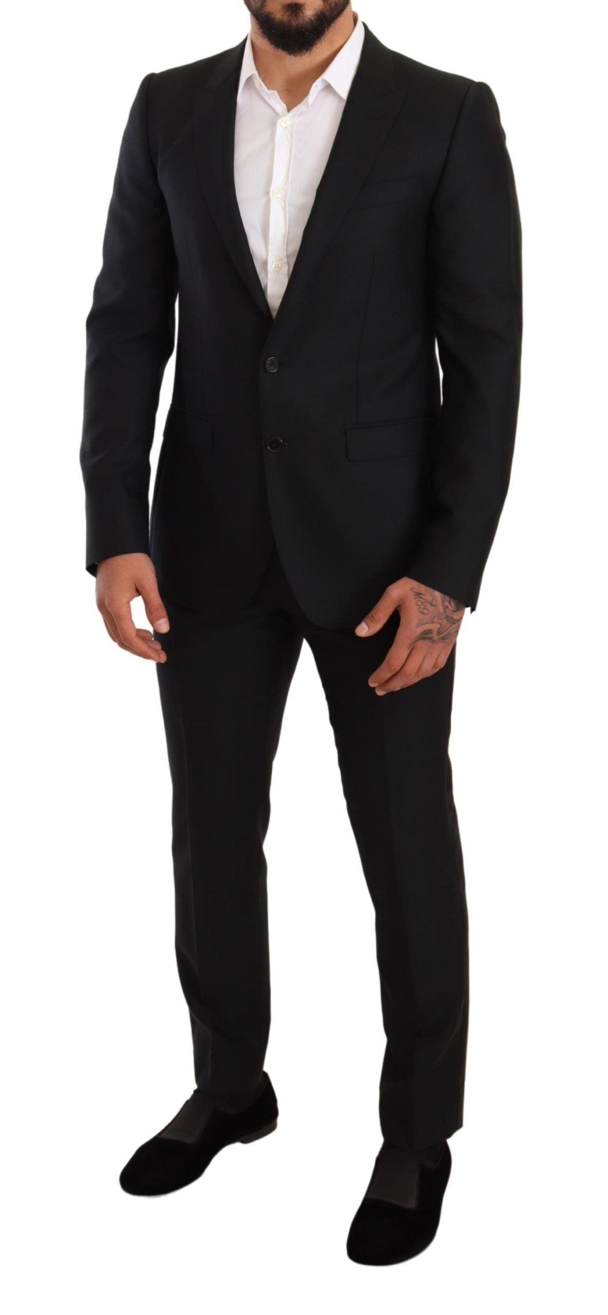 Sleek Black Virgin Wool Martini Suit