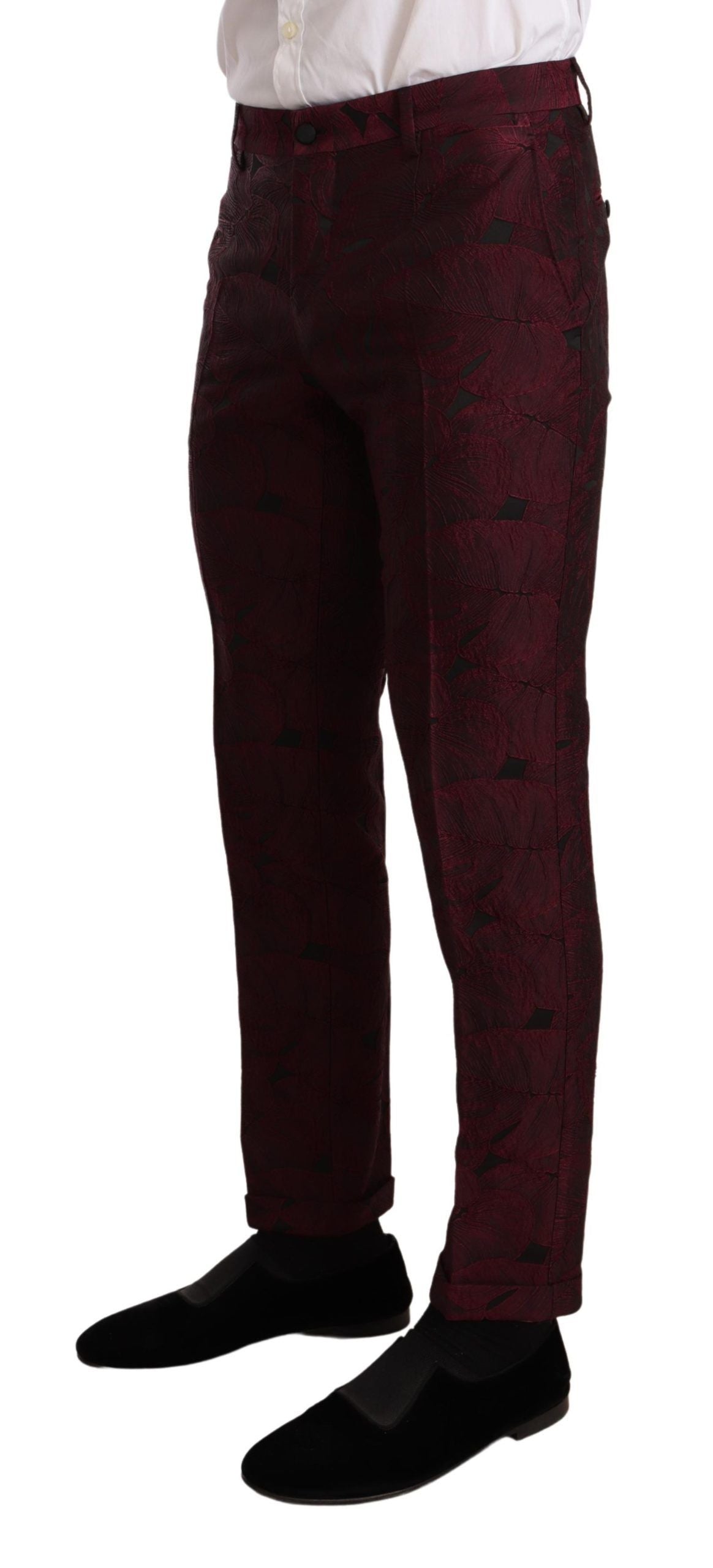 Elegant Maroon Leaf Pattern Two-Piece Suit