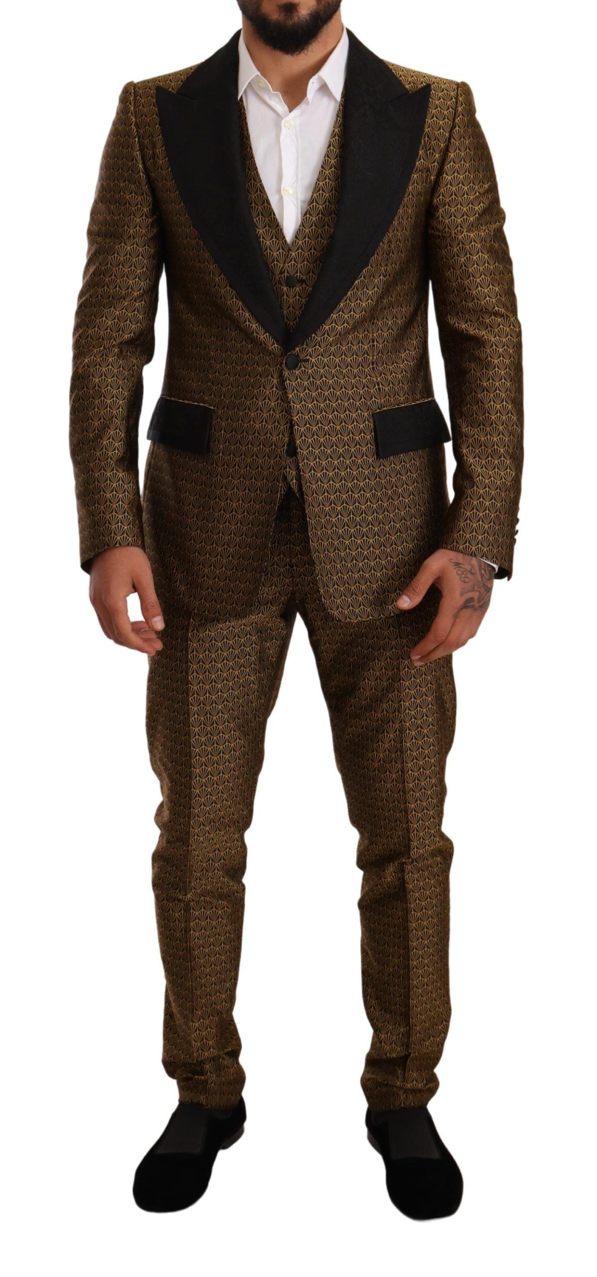 Elegant Yellow Patterned Three-Piece Suit