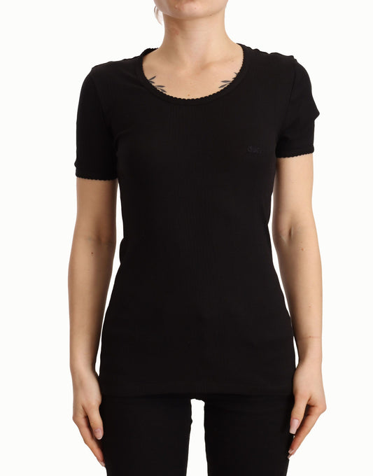 Elegant Black Cotton Short Sleeve Top