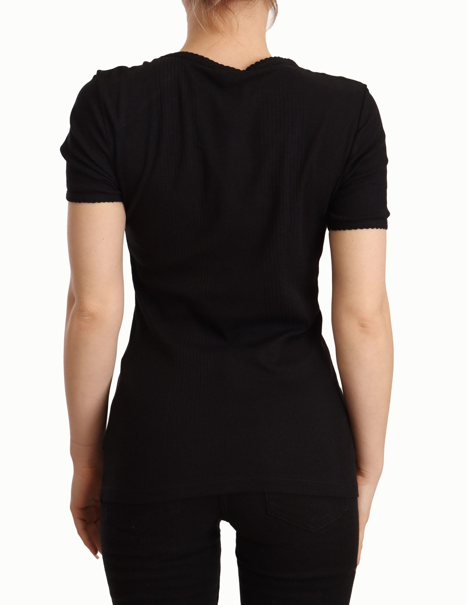 Elegant Black Cotton Short Sleeve Top