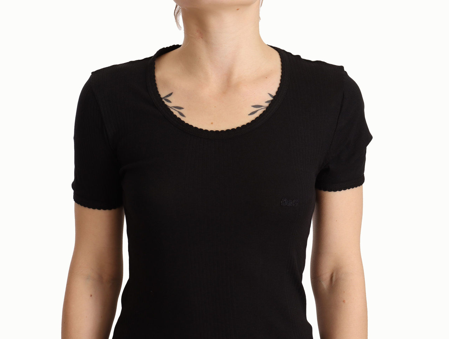 Elegant Black Cotton Short Sleeve Top