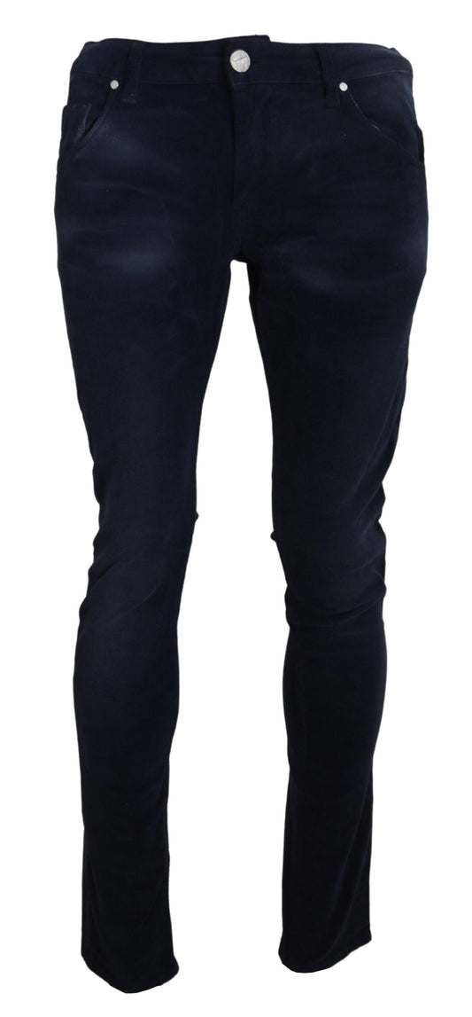 Blue Cotton Corduroy Slim Stretch Men Jeans