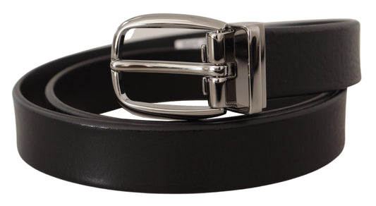 Elegant Black Leather Belt with Metal Buckle